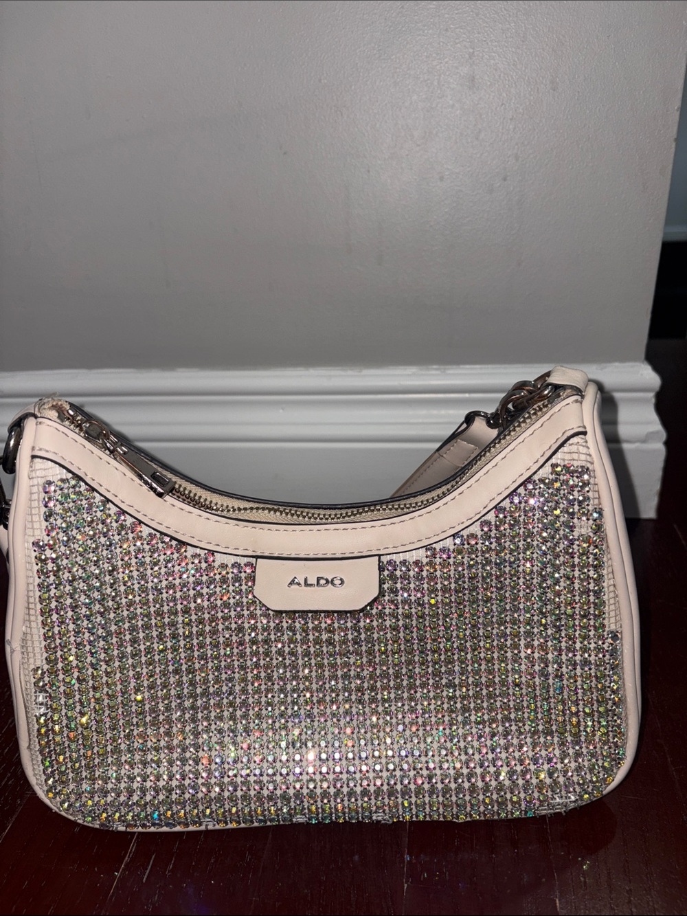 ALDO Pale Pink Crystal-Studded Mini Shoulder Bag